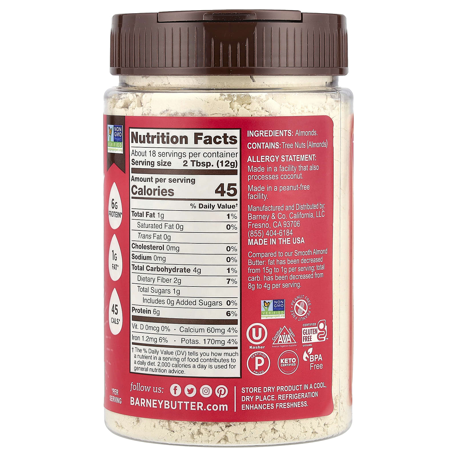 Порошок Barney Butter Unsweetened, вкус Almond Powder, 226 г — фото 2