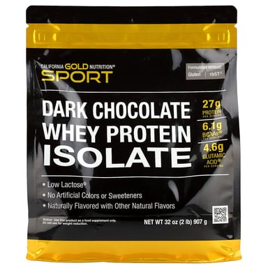 Темный шоколад California Gold Nutrition Sport Whey Protein Isolate, вкус «тёмный шоколад», 907 г