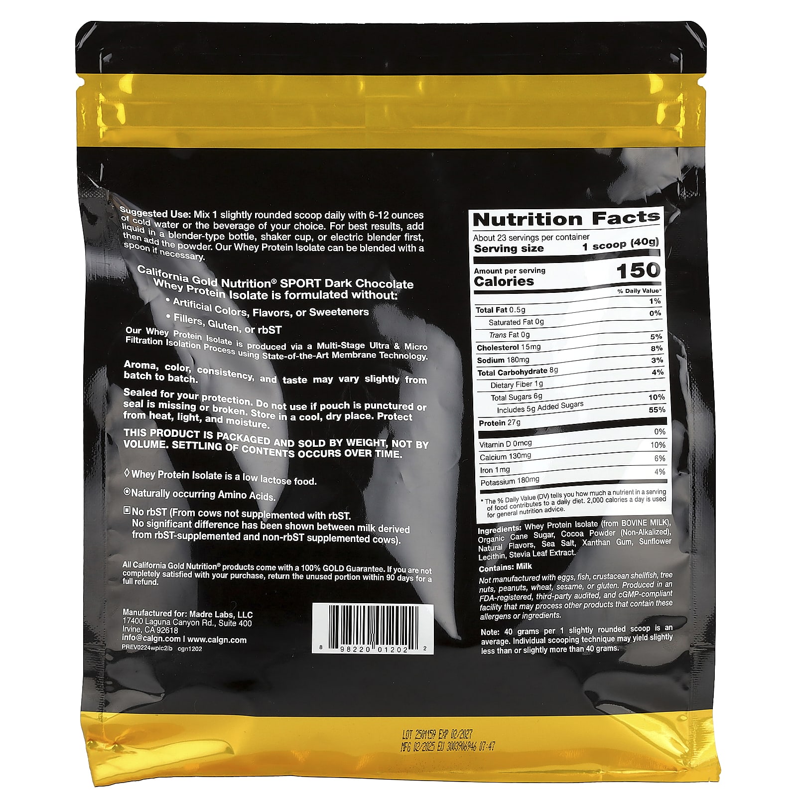Темный шоколад California Gold Nutrition Sport Whey Protein Isolate, вкус Dark Chocolate, 907 г — фото 3