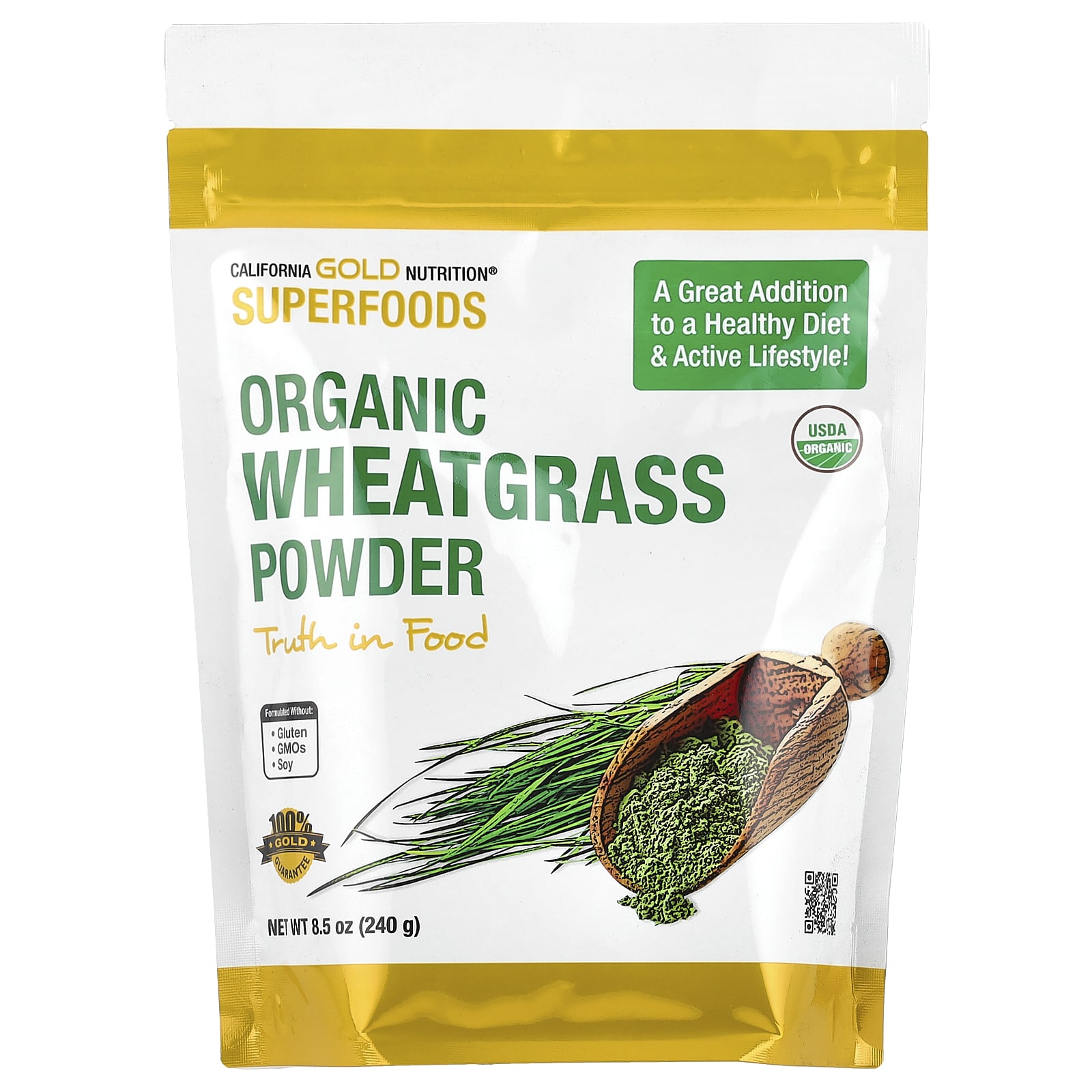 Порошок пшеничной травы California Gold Nutrition Superfoods Organic, 240 г