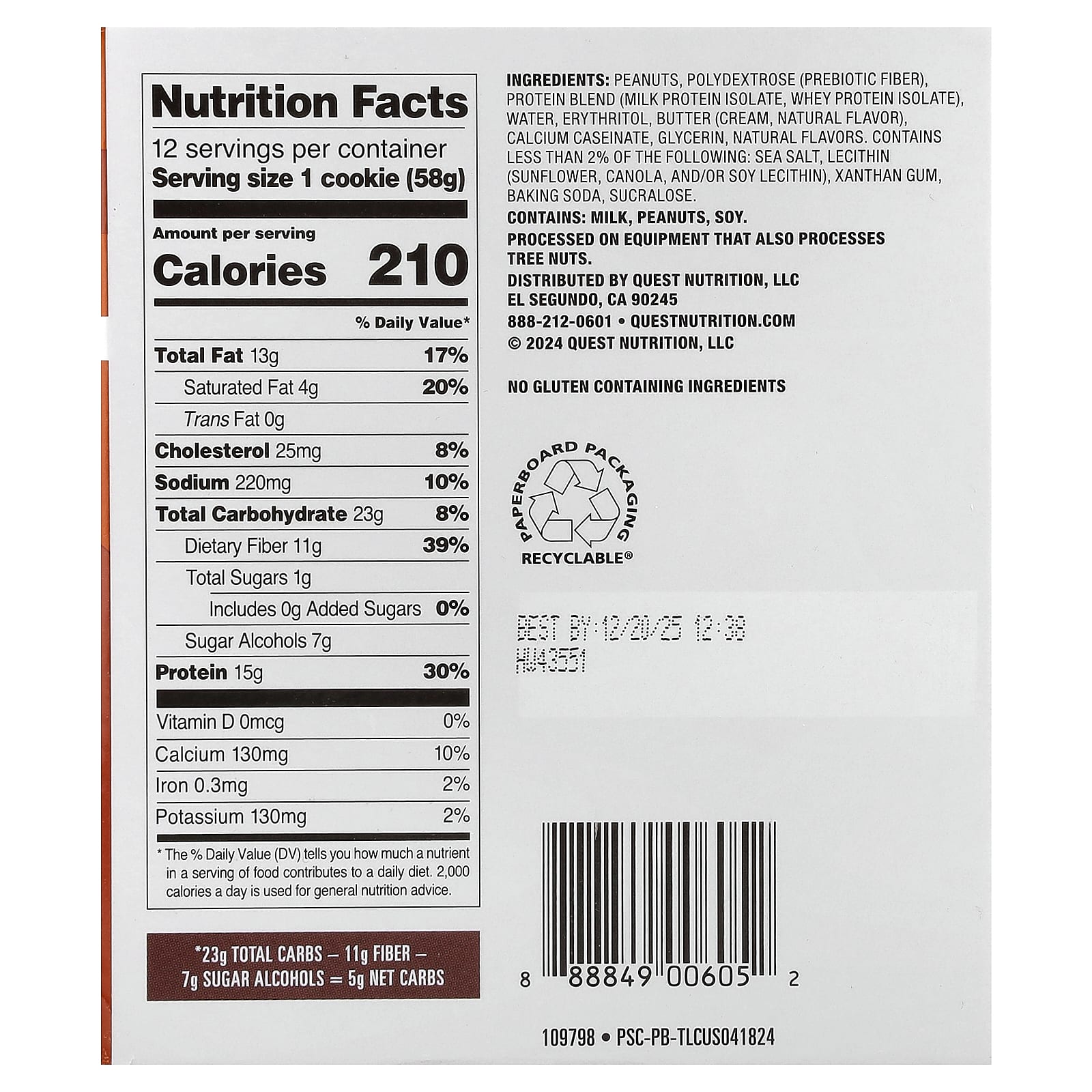 Протеиновое печенье Quest Nutrition Peanut Butter, оттенок 12 Cookies, 58 г — фото 3