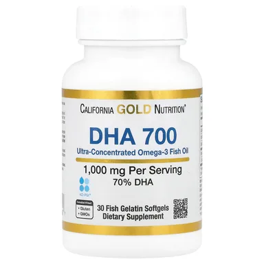 Фото товара: Рыбий жир California Gold Nutrition DHA 700 Ultra-Concentrated 30 Fish Gelatin, 1000 мг, мягкие капсулы