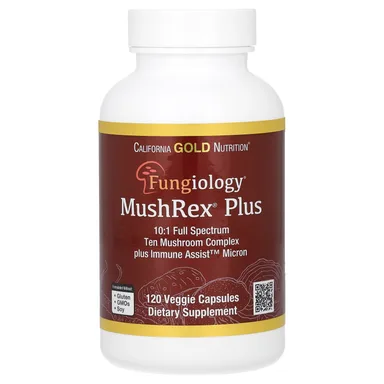 Фото товара: Грибной комплекс California Gold Nutrition Fungiology MushRex Plus Full-Spectrum Ten with Agaricus Chaga Cordyceps and Lion's Mane, 120 Plantcaps