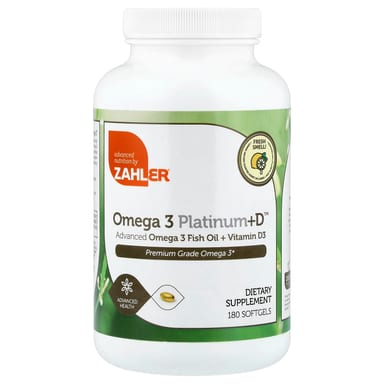 Витамин D3 Zahler Omega 3 Platinum+D™ Advanced Omega 3 Fish Oil, 180 мягких капсул