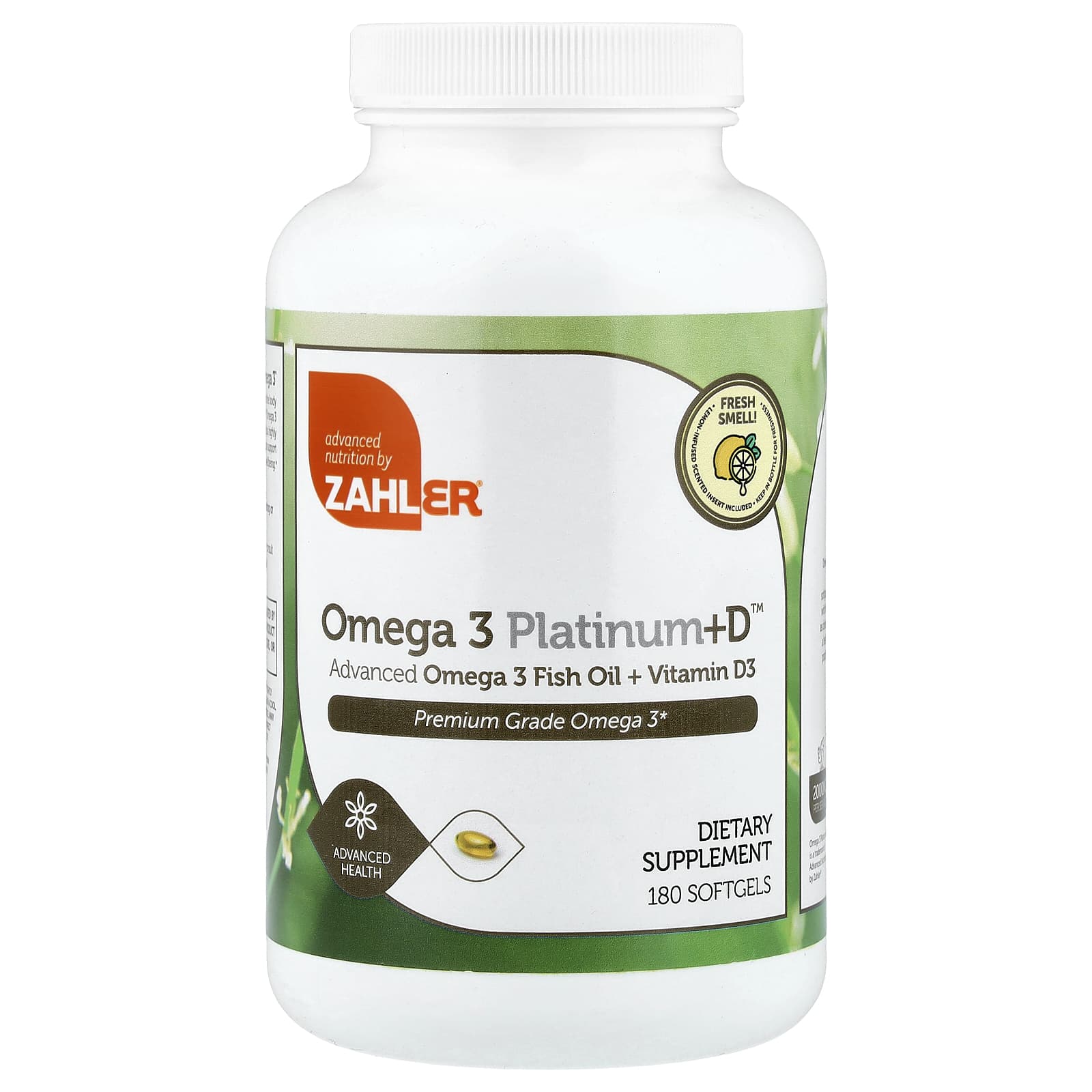 Витамин D3 Zahler Omega 3 Platinum+D™ Advanced Omega 3 Fish Oil, 180 мягких капсул