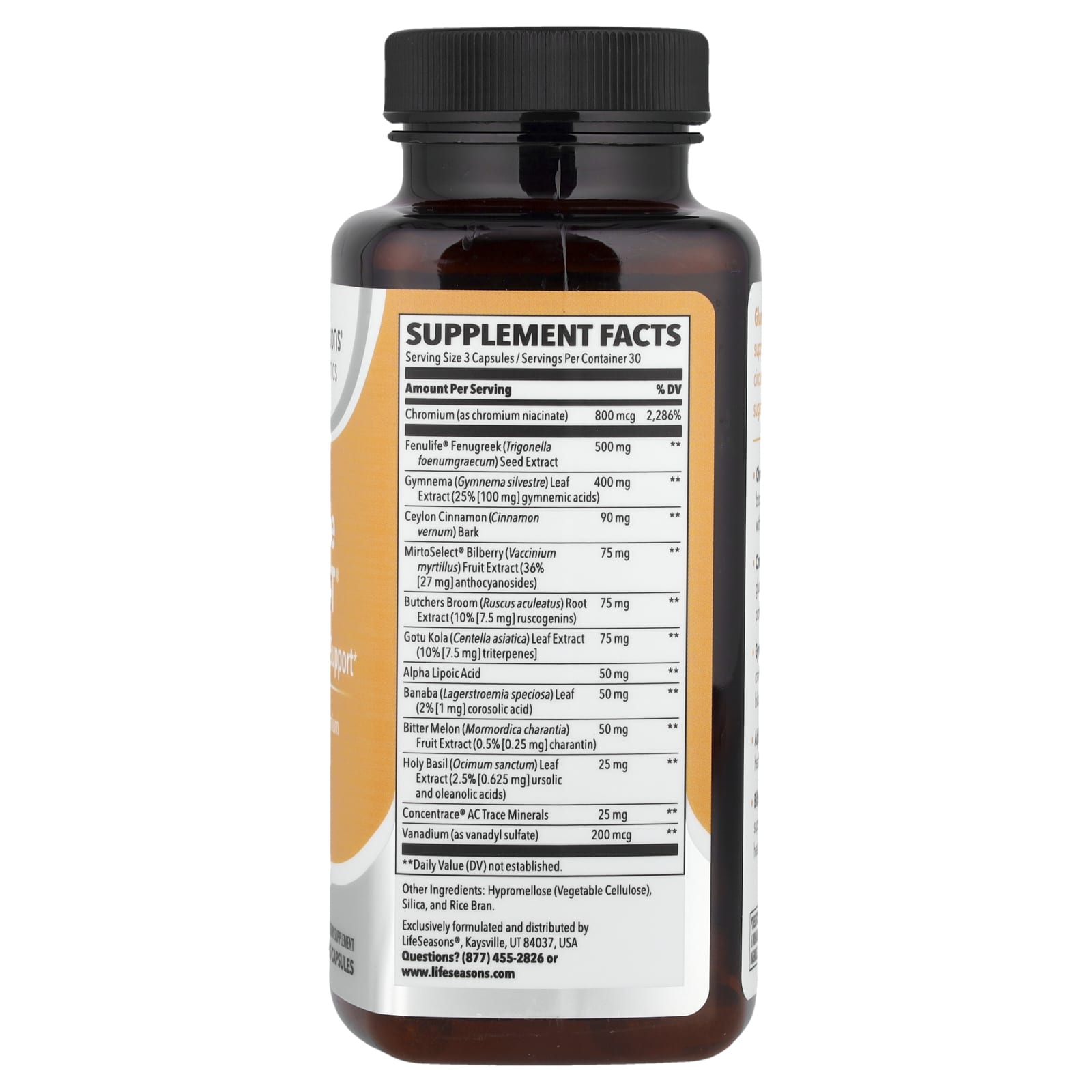 Комплекс для поддержки уровня сахара LifeSeasons Glucose Stabili-T®, 90 растительных капсул — фото 2