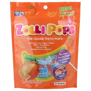 Леденцы для чистки зубов Zollipops, апельсин, 3.1 унции