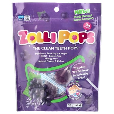 Конфеты для чистки зубов Zollipops, Виноград, 3.1 унции