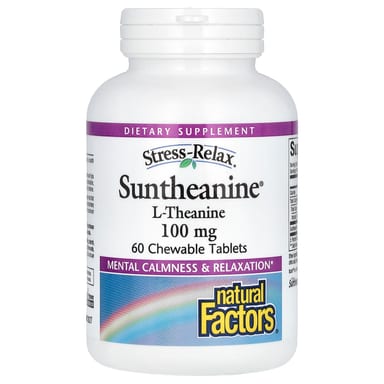 L-теанин Natural Factors Stress-Relax L-Theanine, оттенок Suntheanine, 100 мг, 60 жевательных таблеток
