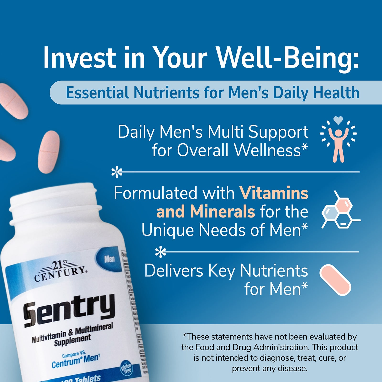 Мультивитамины 21st Century Sentry Men & Multimineral Supplement, 120 таблеток — фото 5