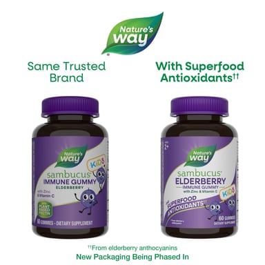 Бузина Nature's Way Sambucus® Immune Gummy with Zinc & Vitamin C, вкус Elderberry, для детей от 2 лет, 60 жевательных пастилок