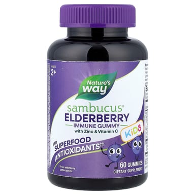 Бузина Nature's Way Sambucus® Immune Gummy with Zinc & Vitamin C, бузина, для детей от 2 лет, 60 жевательных пастилок