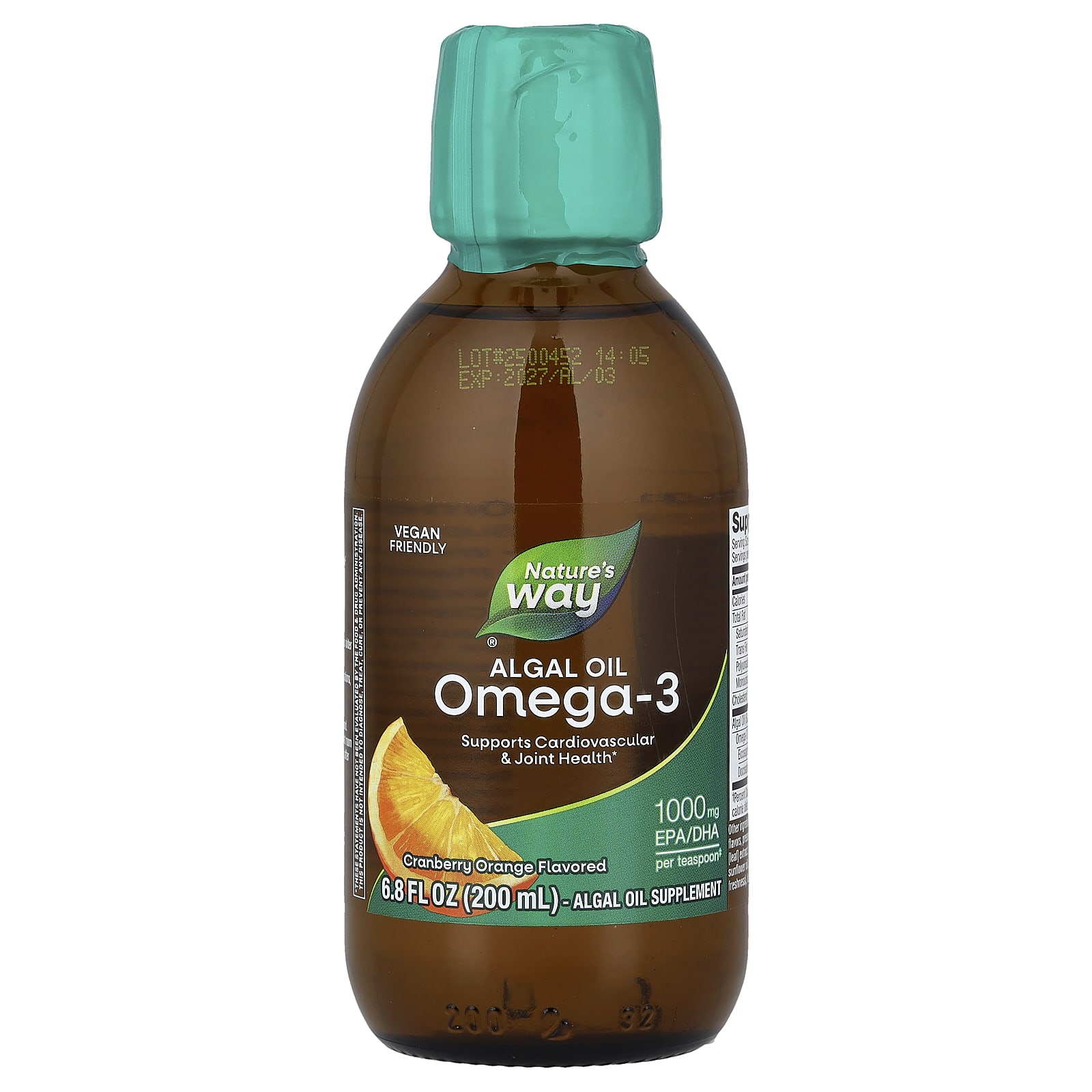 Клюква Nature's Way Algal Oil Omega-3, вкус Cranberry Orange, 200 мл, масло