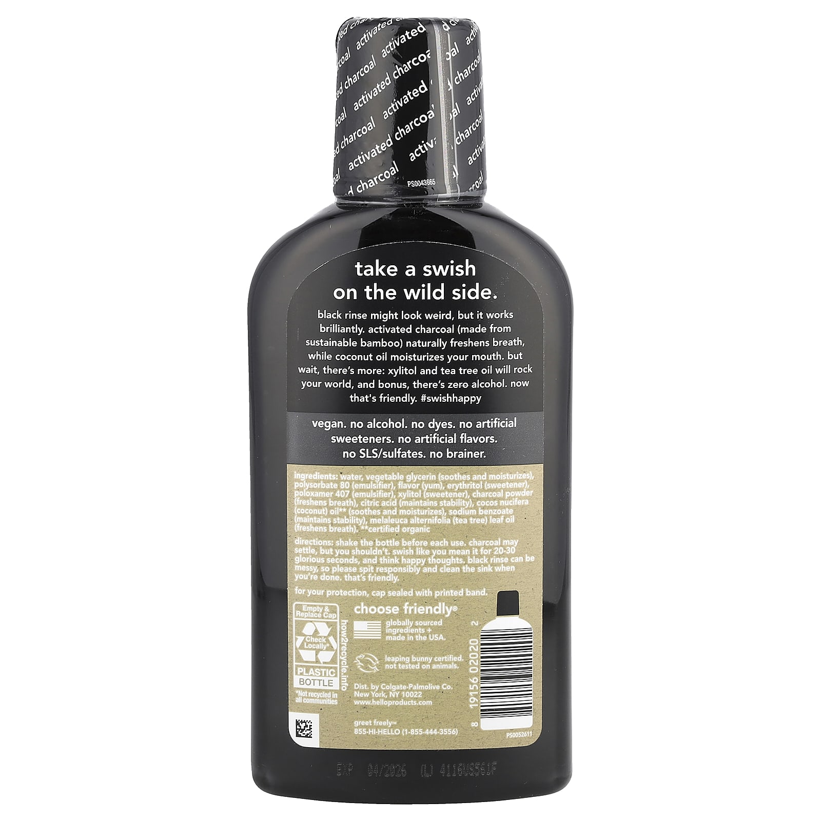 Ополаскиватель для полости рта Hello Activated Charcoal Extra Freshening Natural Fresh Mint, 473 мл — фото 2
