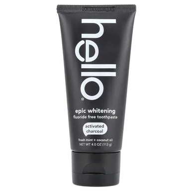 Фото товара: Кокосовое масло Hello Epic Whitening Fluoride Free Toothpaste Activated Charcoal, Fresh Mint Coconut Oil, 113 г
