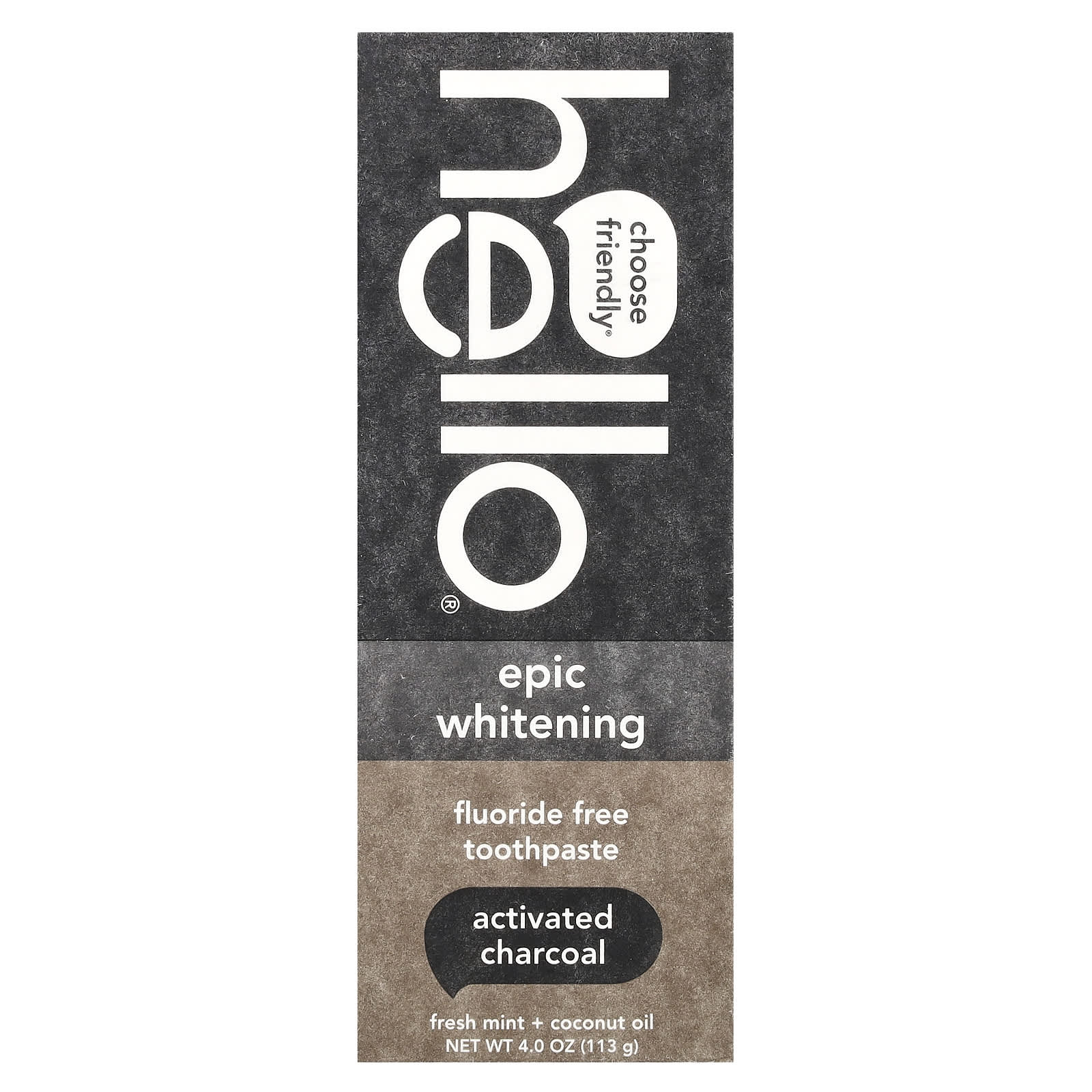 Кокосовое масло Hello Epic Whitening Fluoride Free Toothpaste Activated Charcoal, вкус Fresh Mint Coconut Oil, 113 г — фото 2