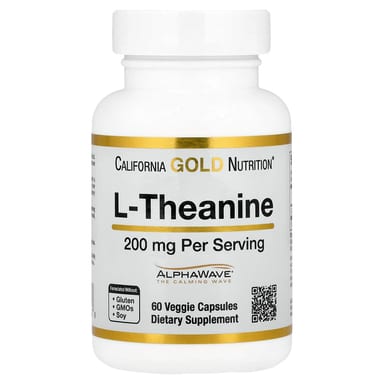L-теанин California Gold Nutrition L-Theanine Featuring AlphaWave®, 200 мг, 60 растительных капсул