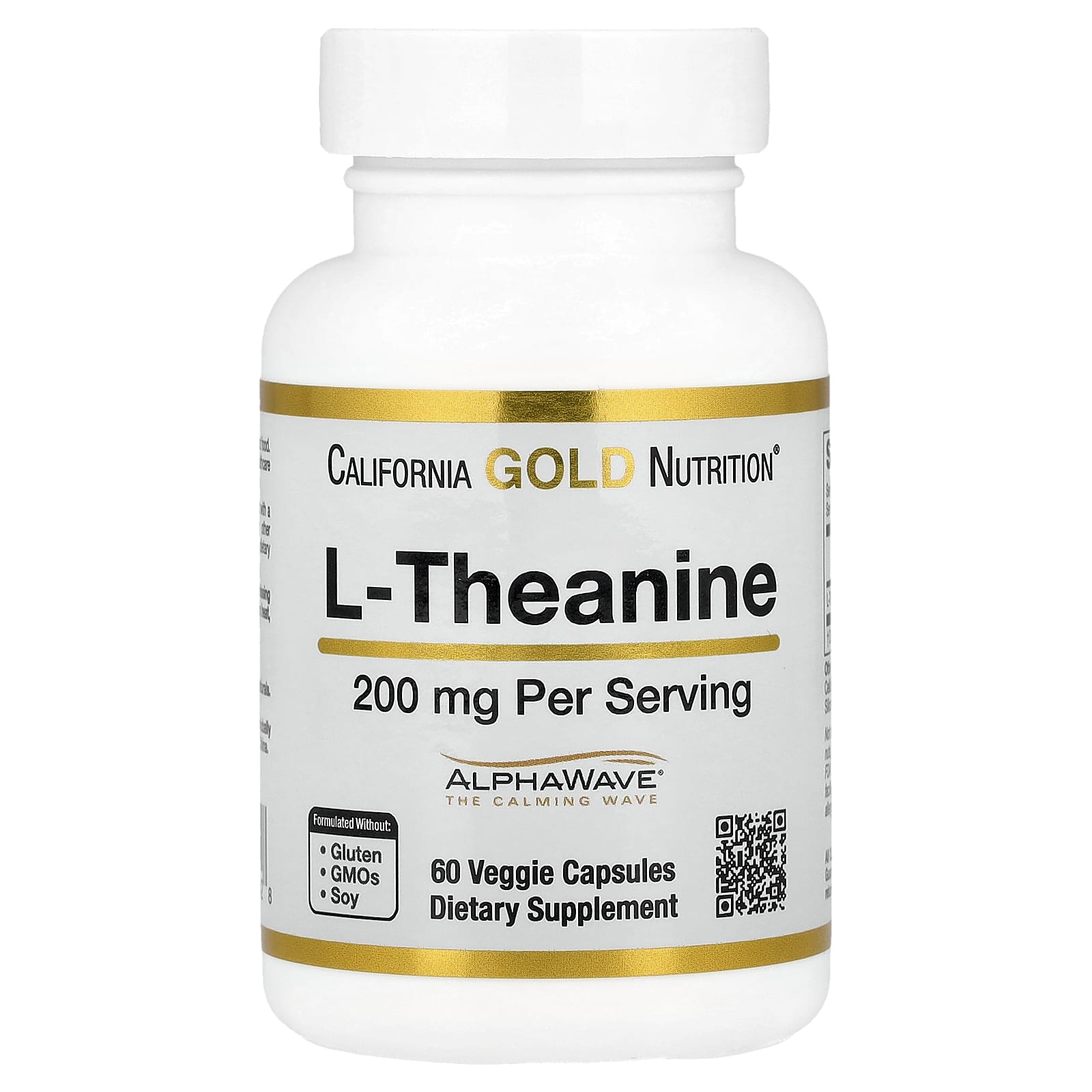 L-теанин California Gold Nutrition L-Theanine Featuring AlphaWave®, 200 мг, 60 растительных капсул