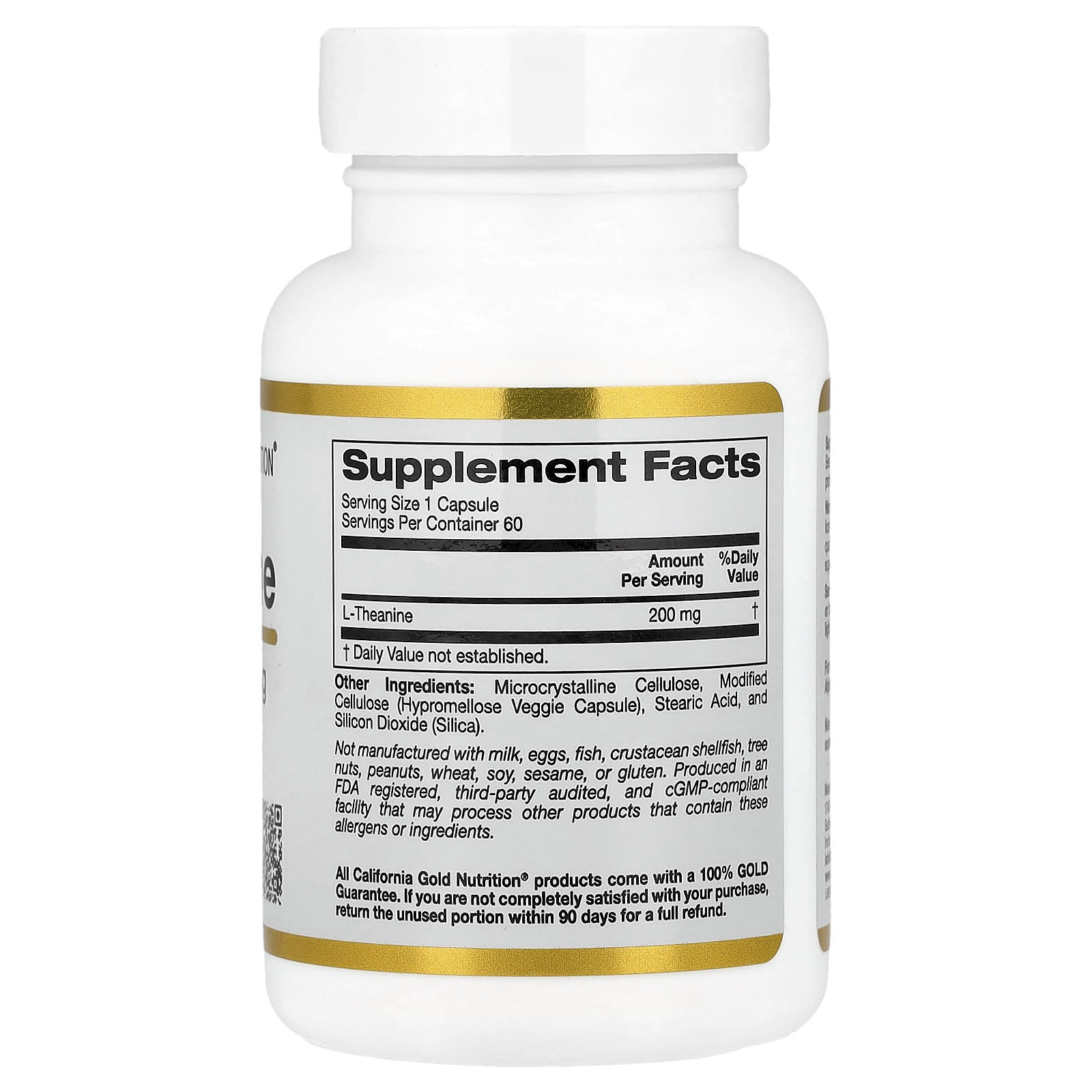 L-теанин California Gold Nutrition L-Theanine Featuring AlphaWave®, 200 мг, 60 растительных капсул — фото 2