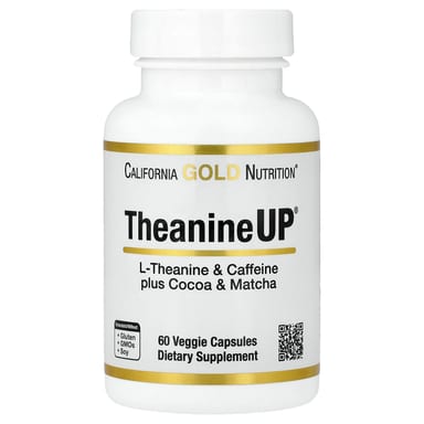 L-теанин California Gold Nutrition TheanineUP® L-Theanine & Caffeine Plus Cocoa and Matcha, 60 растительных капсул