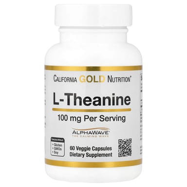 L-теанин California Gold Nutrition L-Theanine Featuring AlphaWave®, 100 мг, 60 растительных капсул