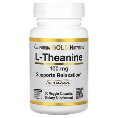L-теанин California Gold Nutrition L-Theanine Featuring AlphaWave, 100 мг, 30 растительных капсул
