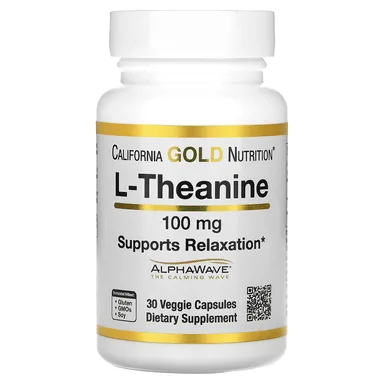 Фото товара: L-теанин California Gold Nutrition L-Theanine Featuring AlphaWave, 100 мг, 30 растительных капсул