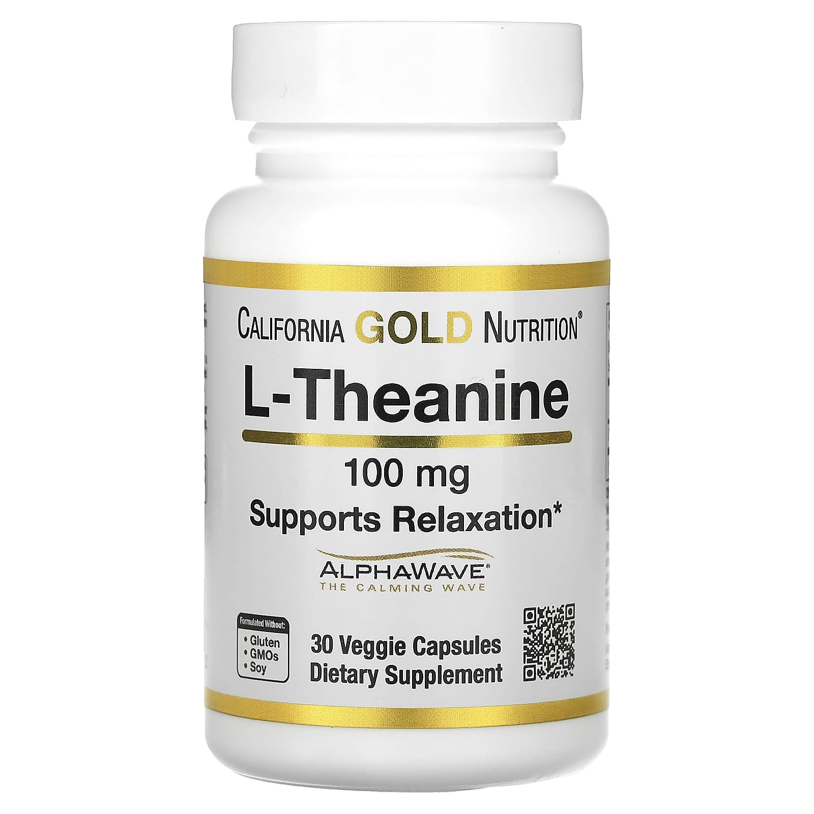 L-теанин California Gold Nutrition L-Theanine Featuring AlphaWave, 100 мг, 30 растительных капсул — фото 2