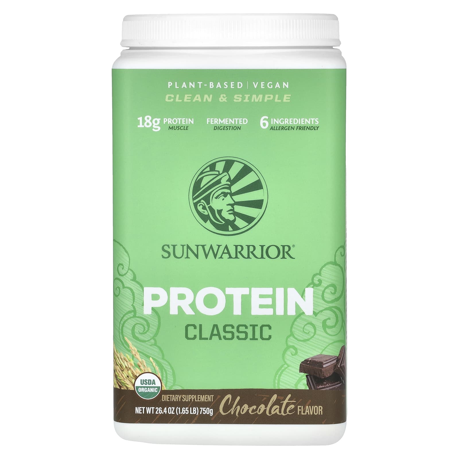 Шоколад Sunwarrior Classic Protein, вкус Chocolate, 750 г, 1.
