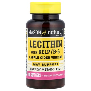 Яблочный уксус Mason Natural, вкус Lecithin with Kelp/B-6 Apple Cider Vinegar, 100 мягких капсул