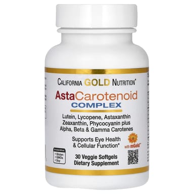 Астаксантин California Gold Nutrition AstaCarotenoid Complex with Lutein and Vitamin A 30 Veggie, Lycopene, мягкие капсулы