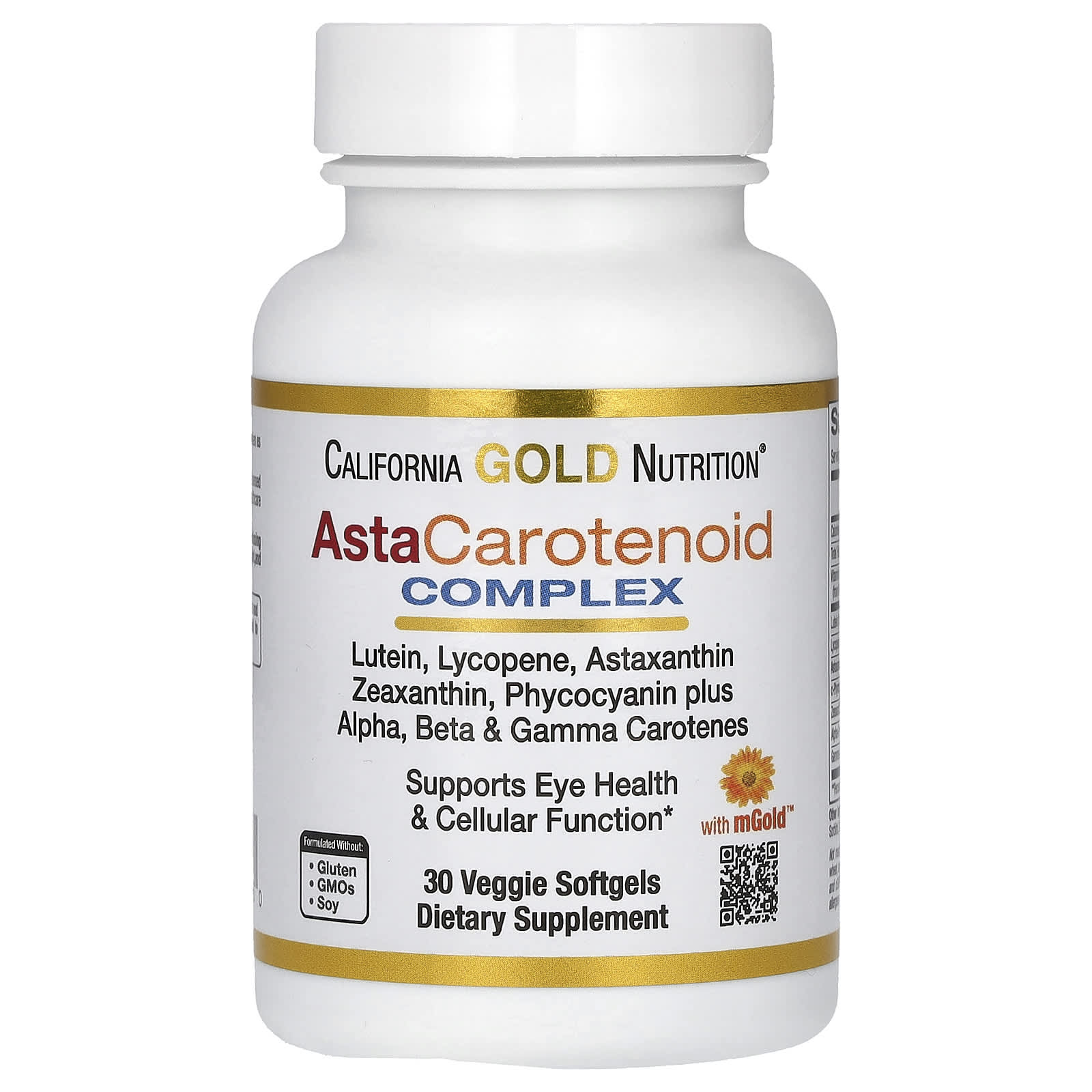 Астаксантин California Gold Nutrition AstaCarotenoid Complex with Lutein and Vitamin A 30 Veggie, оттенок Lycopene, мягкие капсулы — фото 2