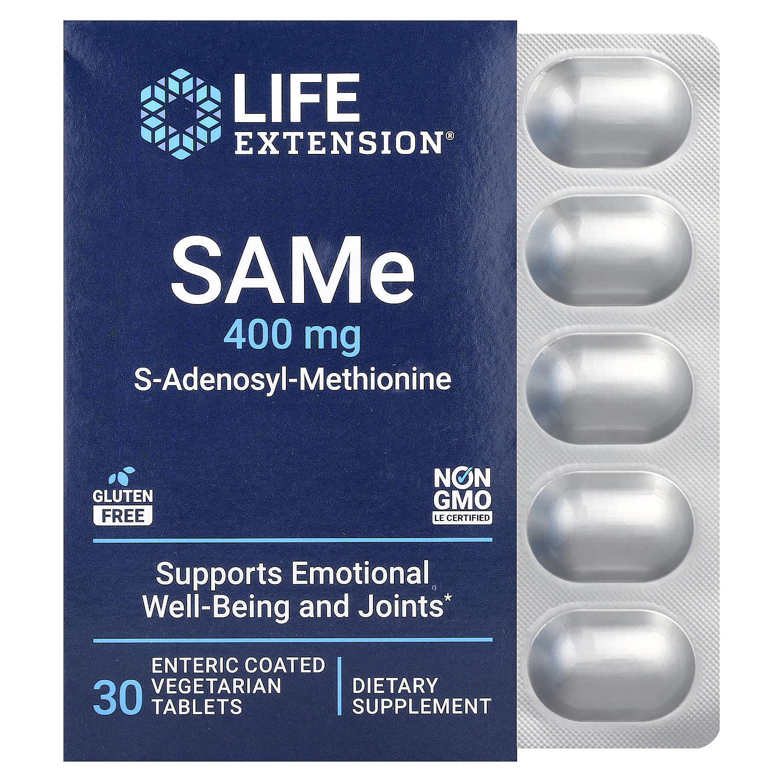 SAMe Life Extension S-Adenosyl-Methionine 30 Vegetarian Tablets, 400 мг, таблетки
