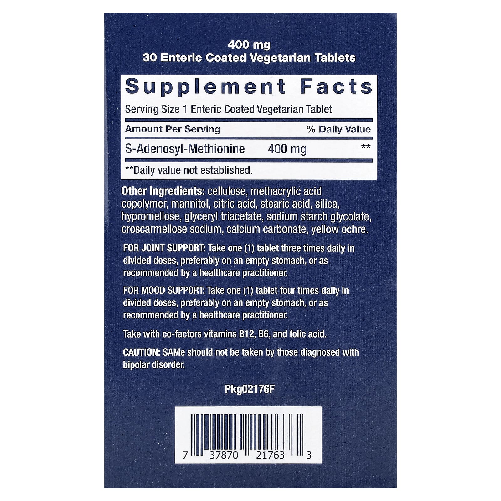 SAMe Life Extension S-Adenosyl-Methionine 30 Vegetarian Tablets, 400 мг, таблетки — фото 2