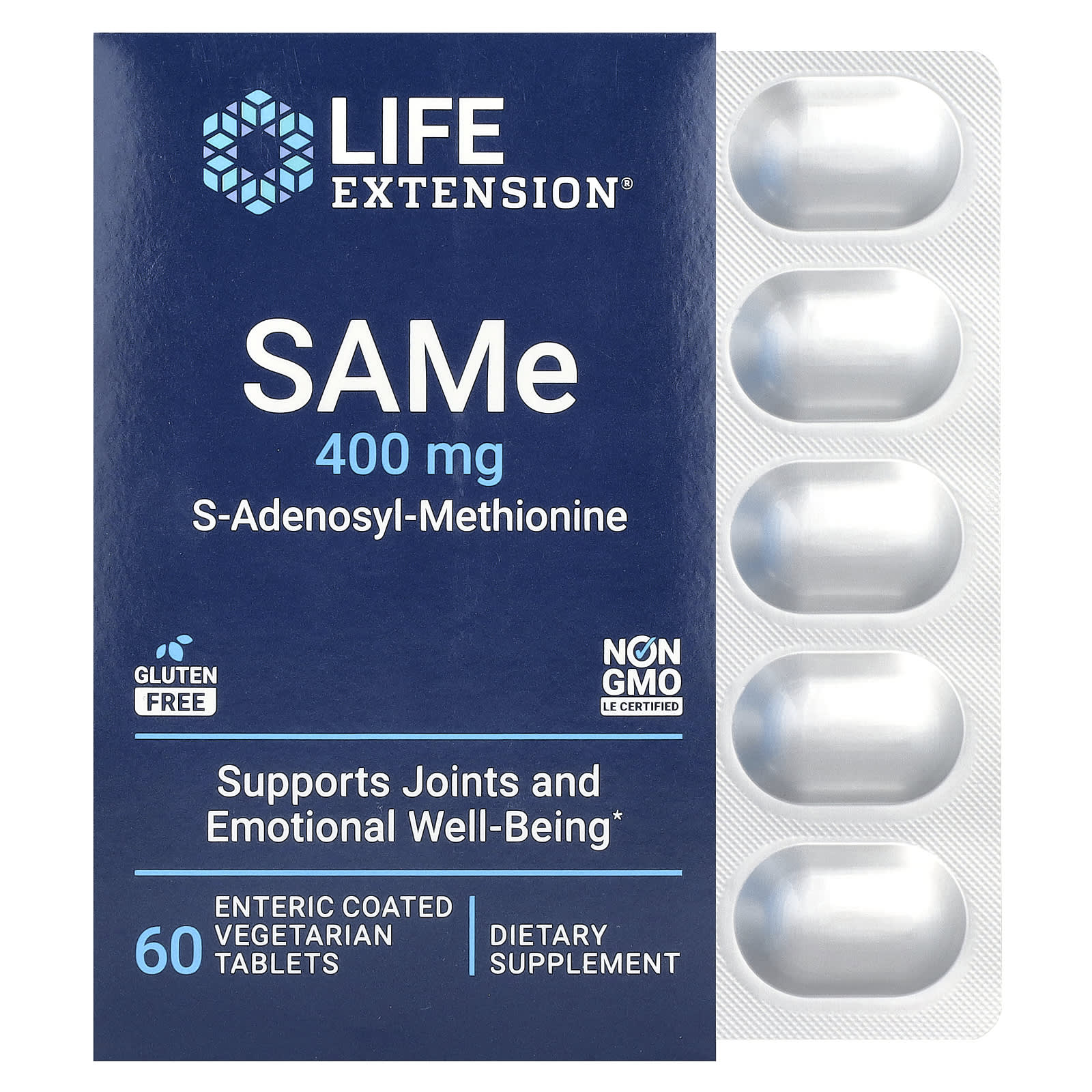 SAMe Life Extension S-Adenosyl-Methionine 60 Vegetarian Tablets, 400 мг, таблетки