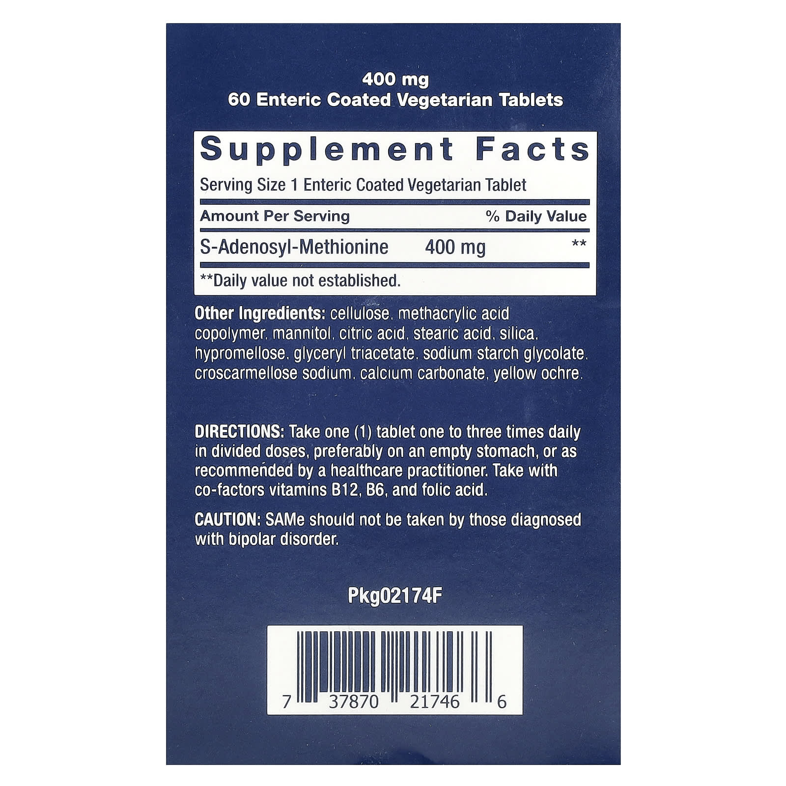 SAMe Life Extension S-Adenosyl-Methionine 60 Vegetarian Tablets, 400 мг, таблетки — фото 2