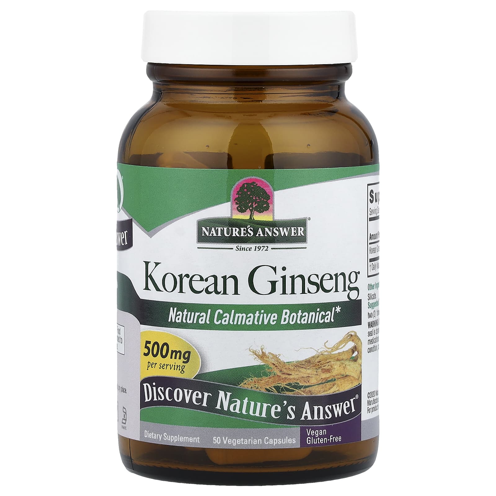 Женьшень Nature's Answer Korean, 500 мг, 50 растительных капсул