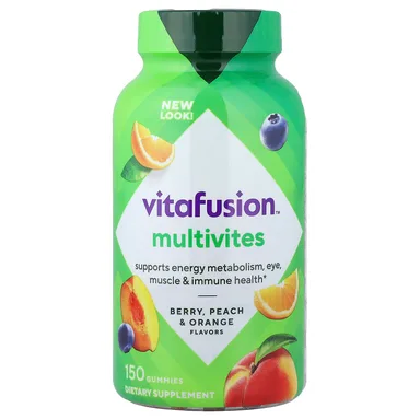 Фото товара: Мультивитамины VitaFusion Multivites, ягодный, персиковый и апельсиновый вкус, 150 жевательных пастилок