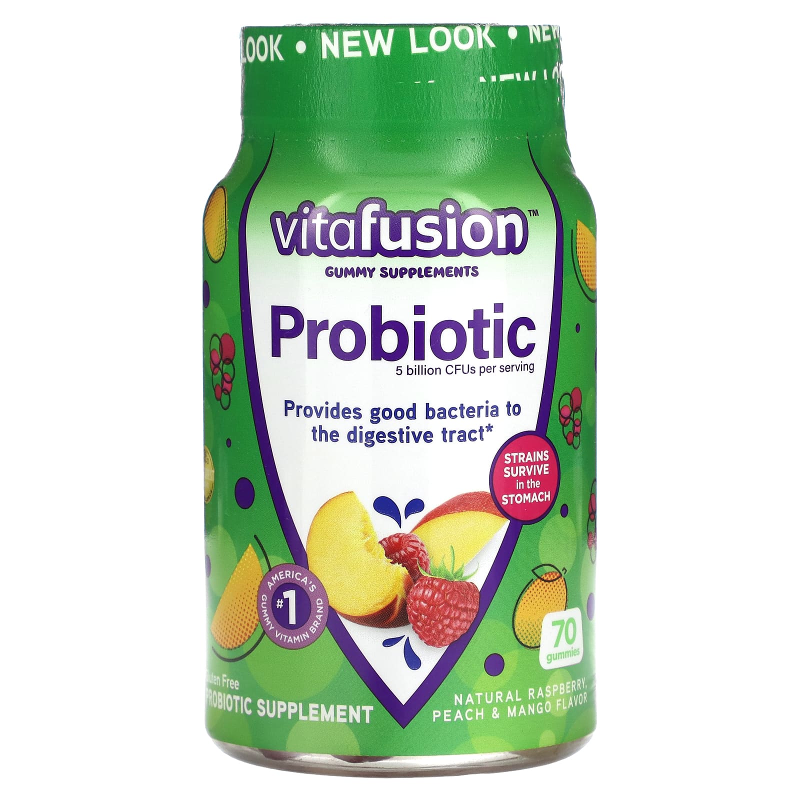 Пробиотик VitaFusion Gummies Natural Raspberry Peach & Mango 5 Billion CFUs, вкус Natural Raspberry, Peach & Mango, 70 жевательных пастилок
