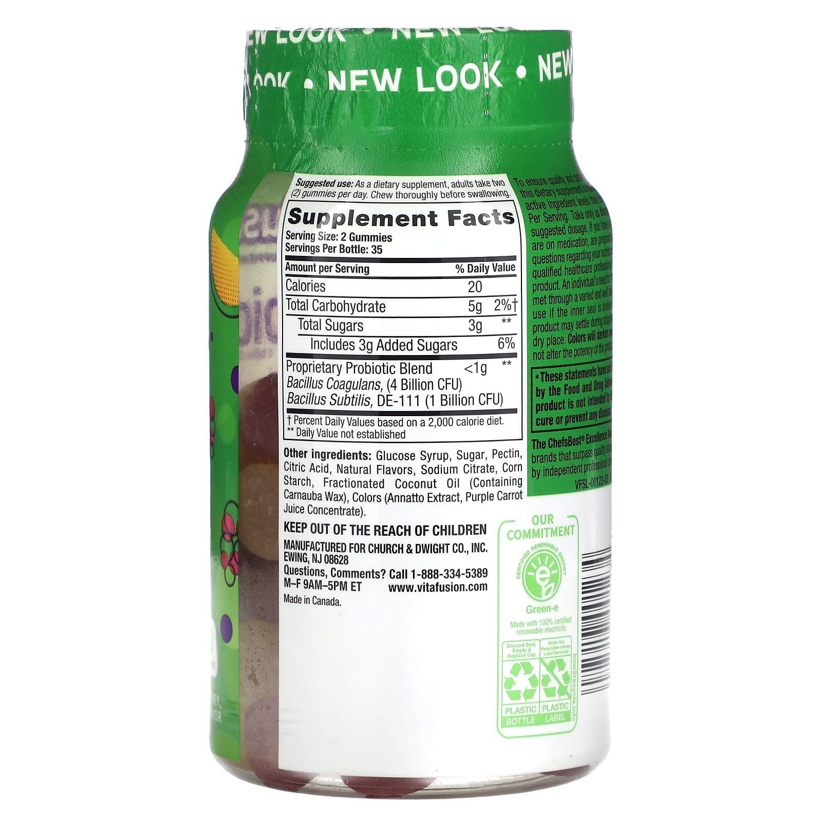 Пробиотик VitaFusion Gummies Natural Raspberry Peach & Mango 5 Billion CFUs, вкус Natural Raspberry, Peach & Mango, 70 жевательных пастилок — фото 2