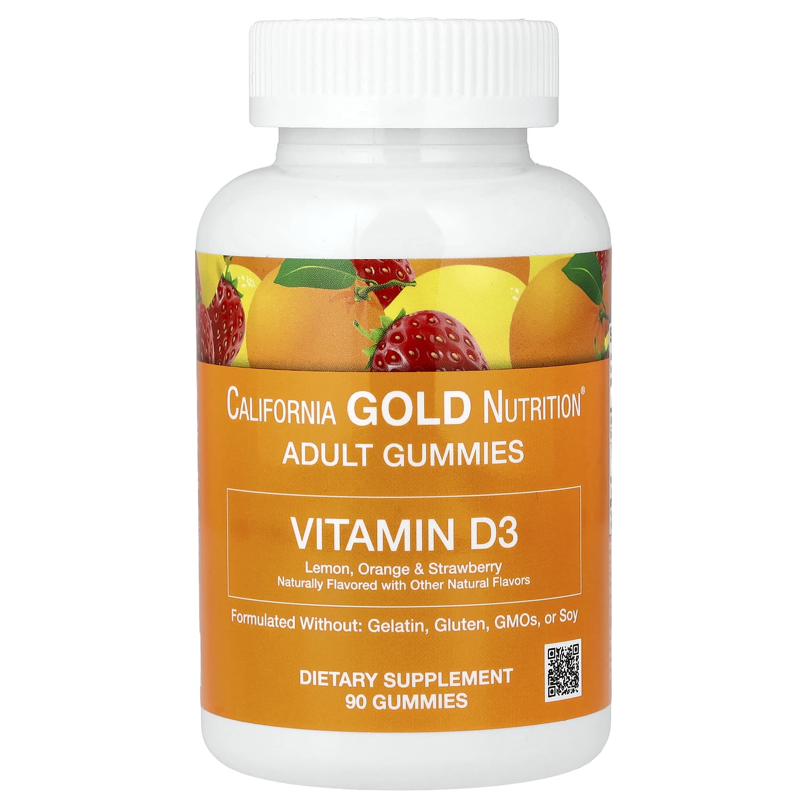 Витамин D3 California Gold Nutrition Gummies Lemon Orange, вкус & Strawberry, 25 мкг, 1000 МЕ, 90 жевательных пастилок — фото 1