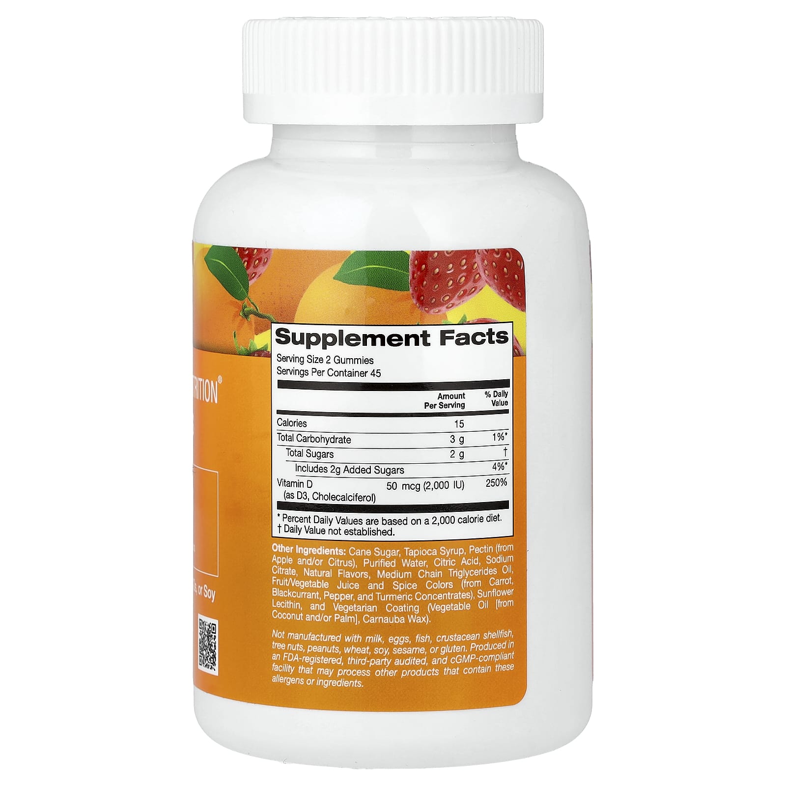 Витамин D3 California Gold Nutrition Gummies Lemon Orange, вкус & Strawberry, 25 мкг, 1000 МЕ, 90 жевательных пастилок — фото 2