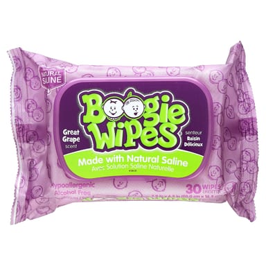 Салфетки Boogie Wipes Gentle Saline Nose 30, вкус Grape
