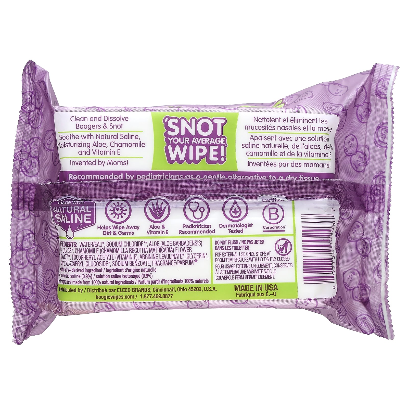 Салфетки Boogie Wipes Gentle Saline Nose 30, вкус Grape — фото 2