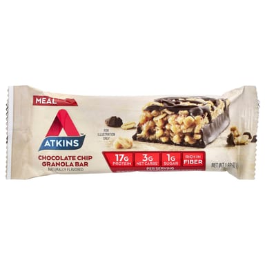 Шоколад Atkins Protein Meal Bar, вкус Chocolate Chip Granola, 48 г, 8 шт., батончик