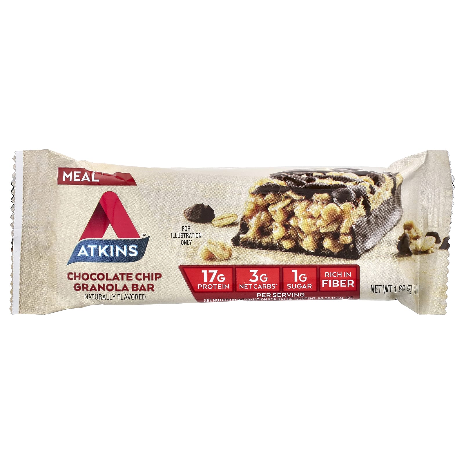 Шоколад Atkins Protein Meal Bar, вкус Chocolate Chip Granola, 48 г, 8 шт., батончик