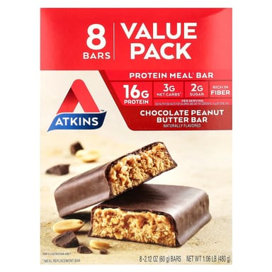 Арахисовая паста Atkins Protein Meal Bar, вкус Chocolate Peanut Butter, 60 г, 8 шт., батончик