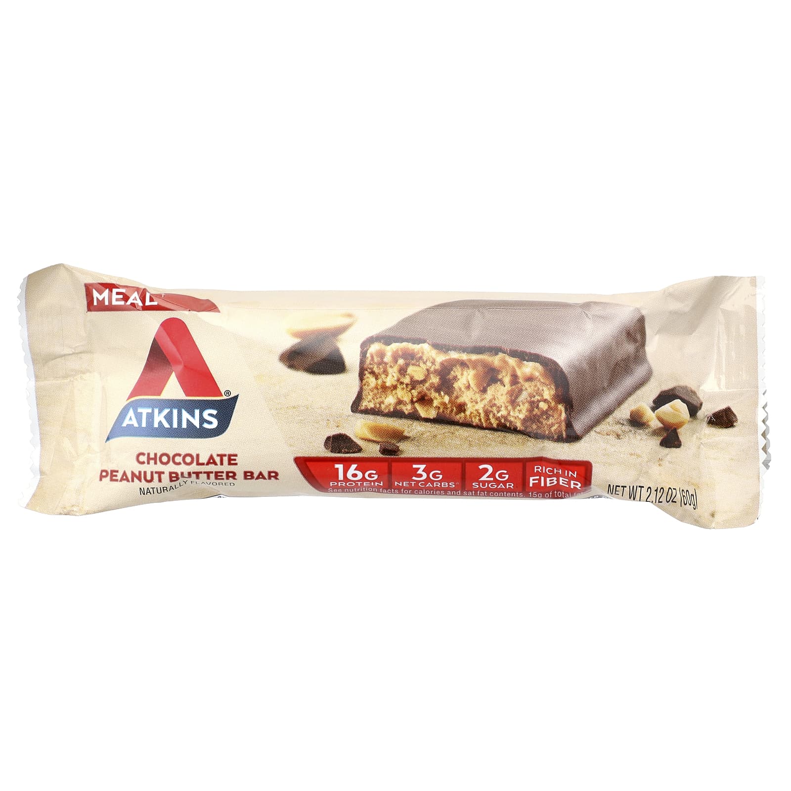 Арахисовая паста Atkins Protein Meal Bar, вкус Chocolate Peanut Butter, 60 г, 8 шт., батончик — фото 3