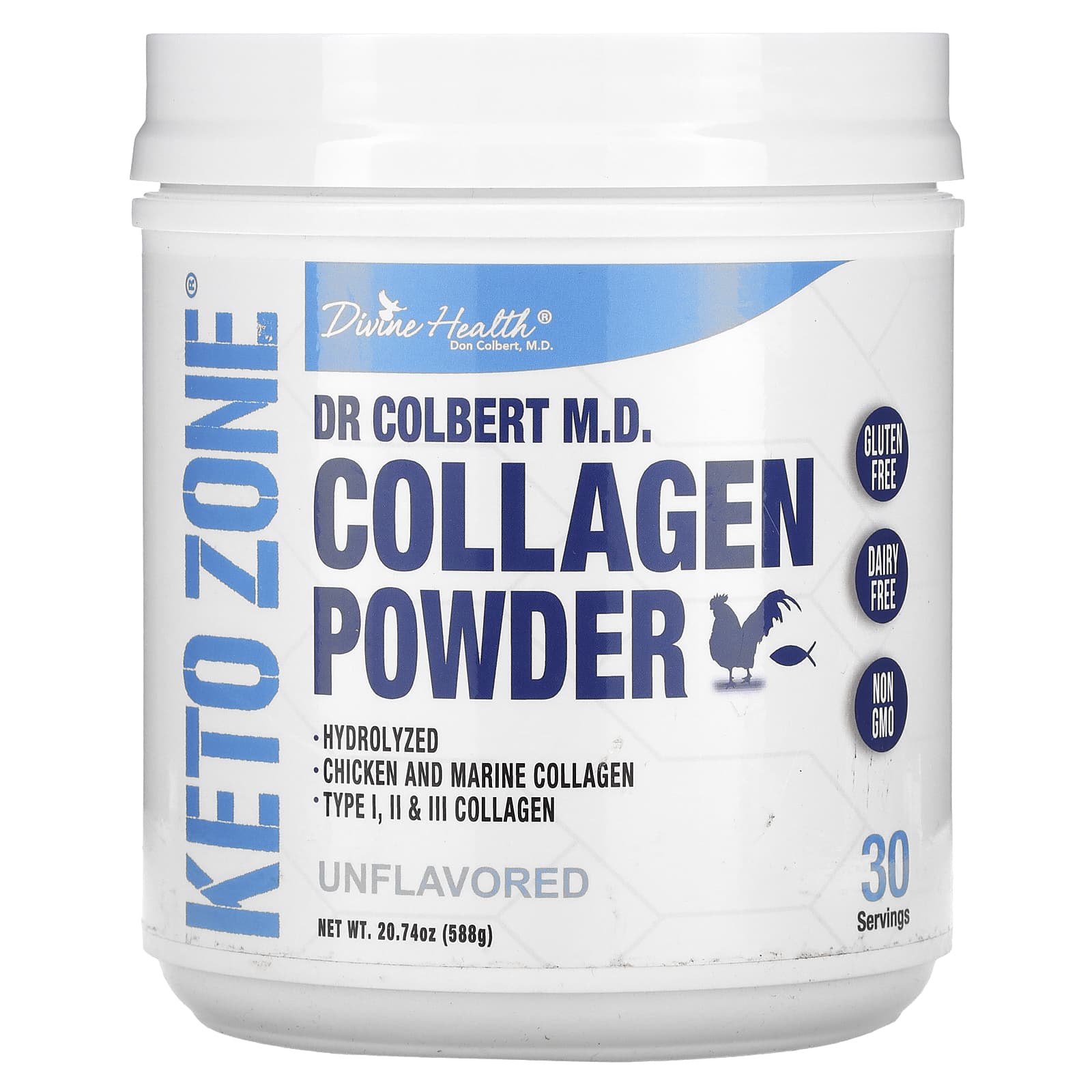Коллаген Divine Health Dr. Colbert's Keto Zone Powder, без вкуса, 588 г, порошок