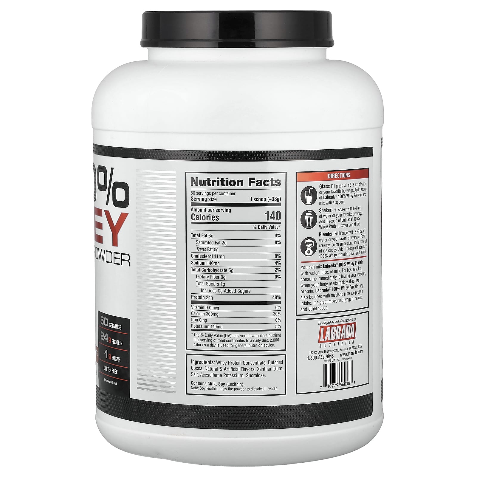 Протеиновый порошок Labrada Nutrition 100% Whey, вкус Chocolate, 1875 г, 4. — фото 2